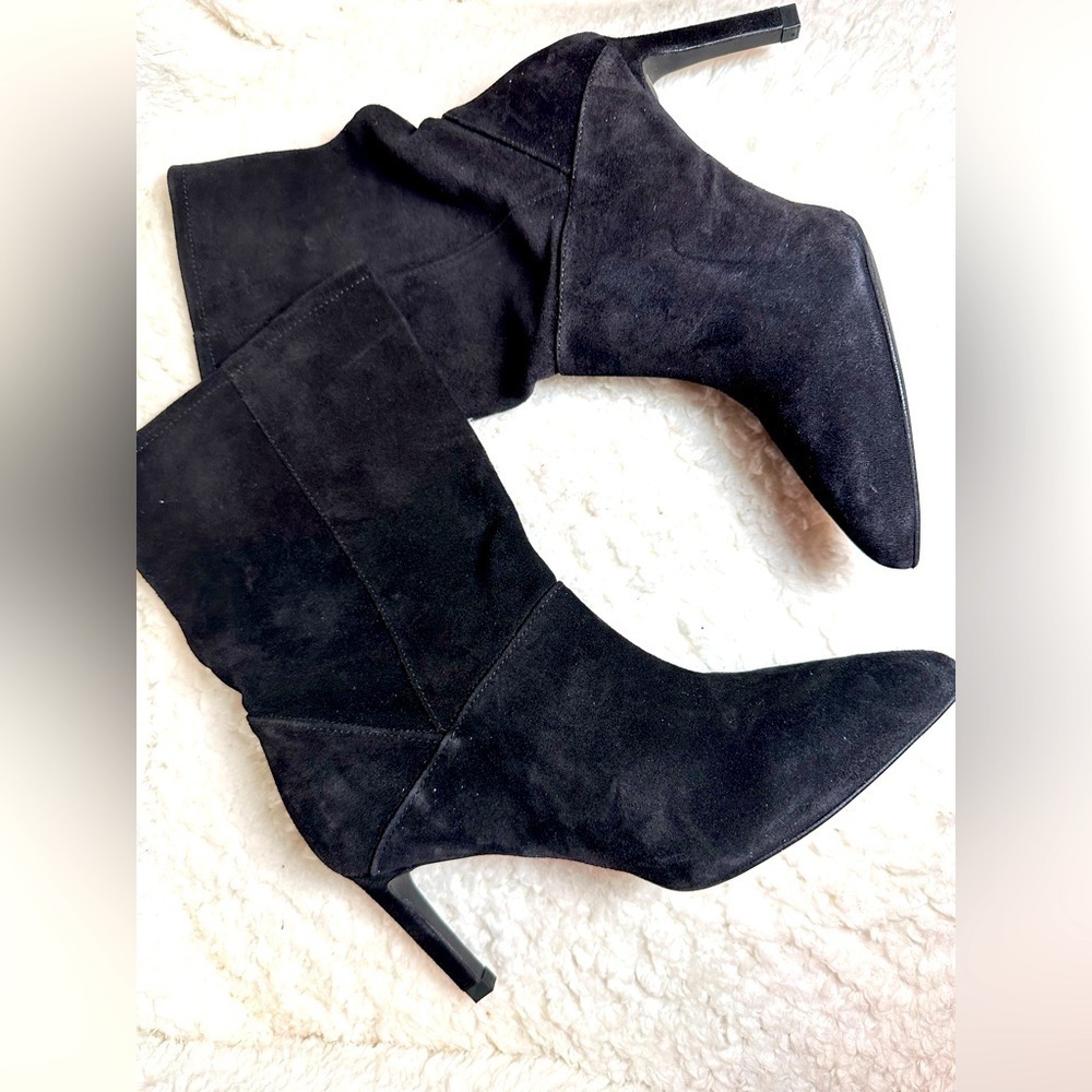 ALLSAINTS Orlana Pointed Toe Heeled Leather Suede Boots In Black Size: 36 US 5